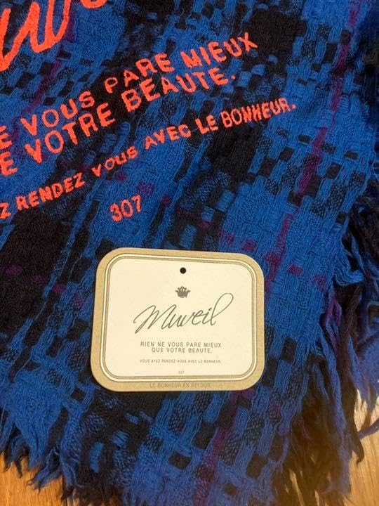 ミュベール MUVEL チェック大判ストールウール 100% ブルー ウール100 ミュベール MUVEL チェック大判ストールウール 100% ブルー ウール100